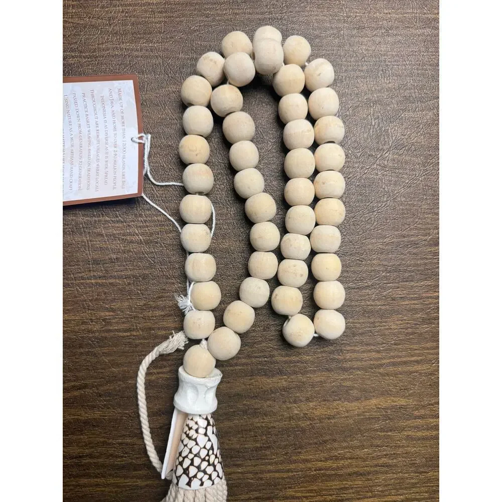 Coastal Beach Nautical Shell & Wooden Beads Hanging Tassel Home Decor Gift NWT